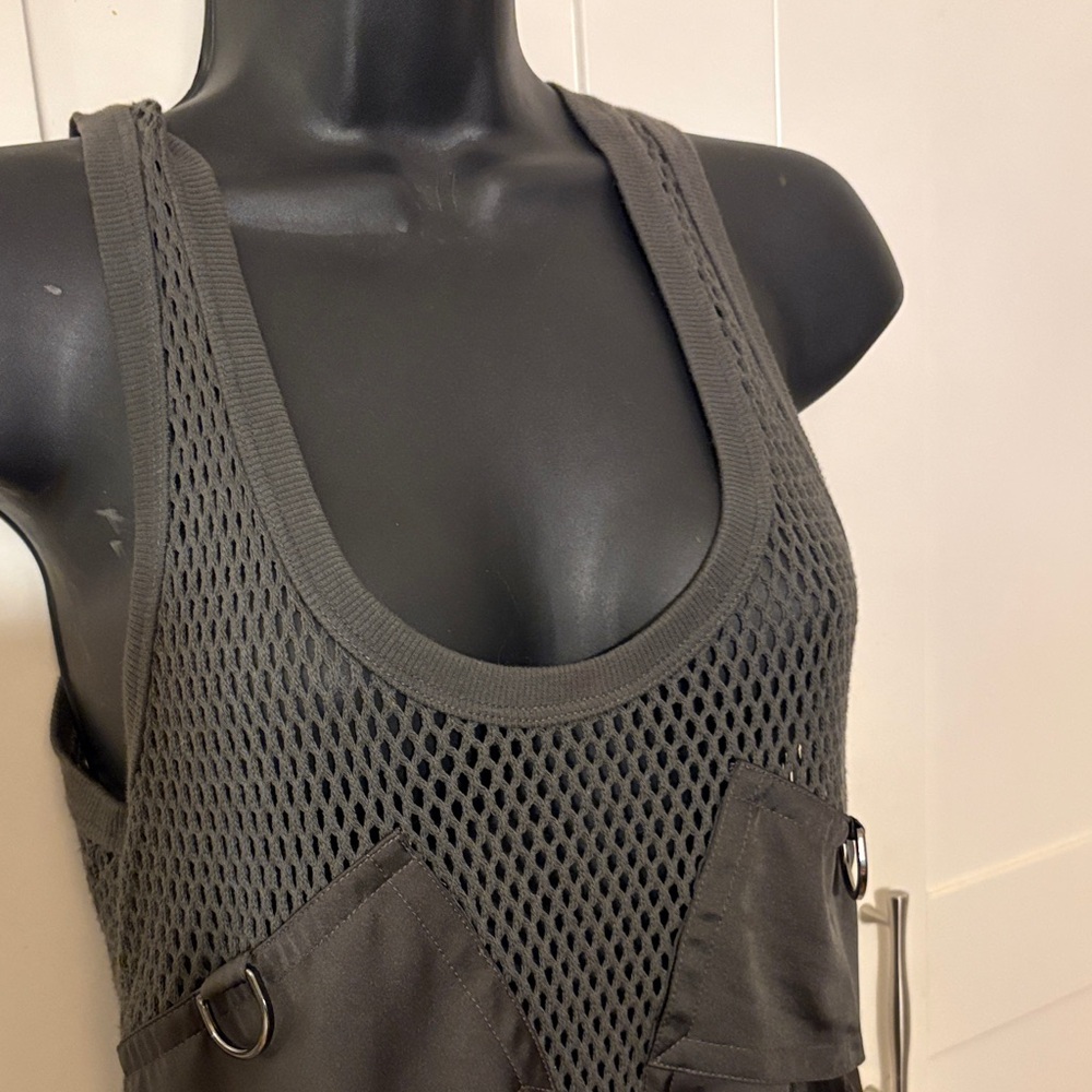 Barbara Bui Olive Mesh Tank with Pockets - Picture 2 of 11